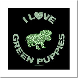 I Love Green Puppies Dog Lover Circle Design Posters and Art